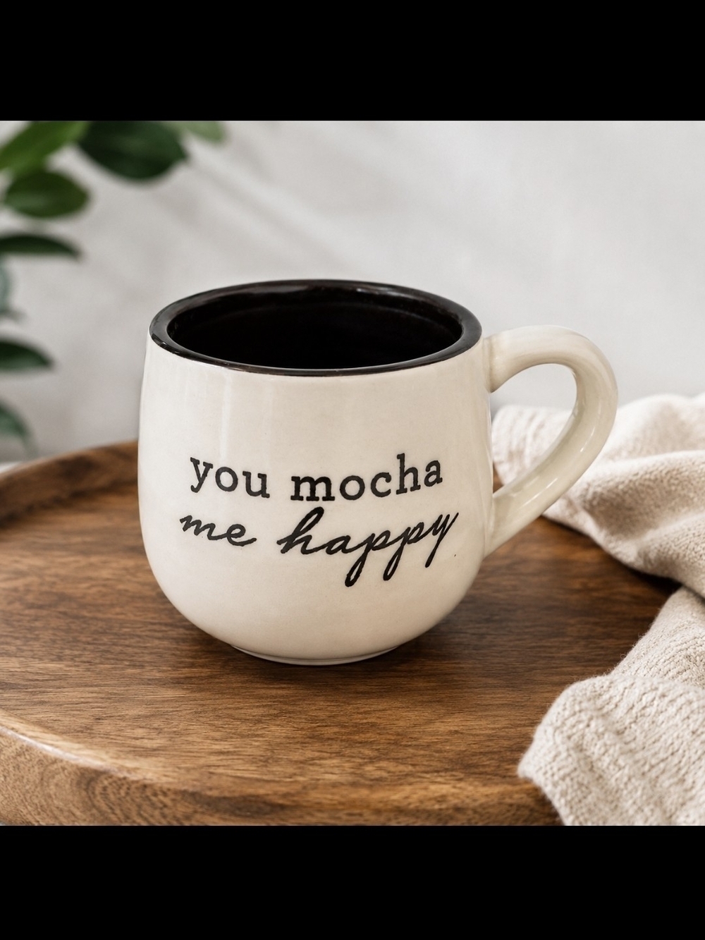 Demdaco Cream Ceramic Mug/Cappuchino Cup- You Mocha Me Happy